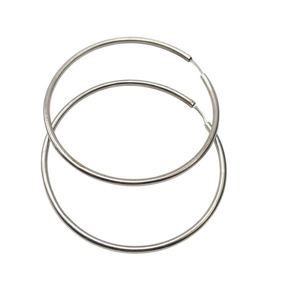 Sterling Silver Hoop Earrings 2.25" Diameter Round Shape Classic Design 7.1g - Picture 1 of 5